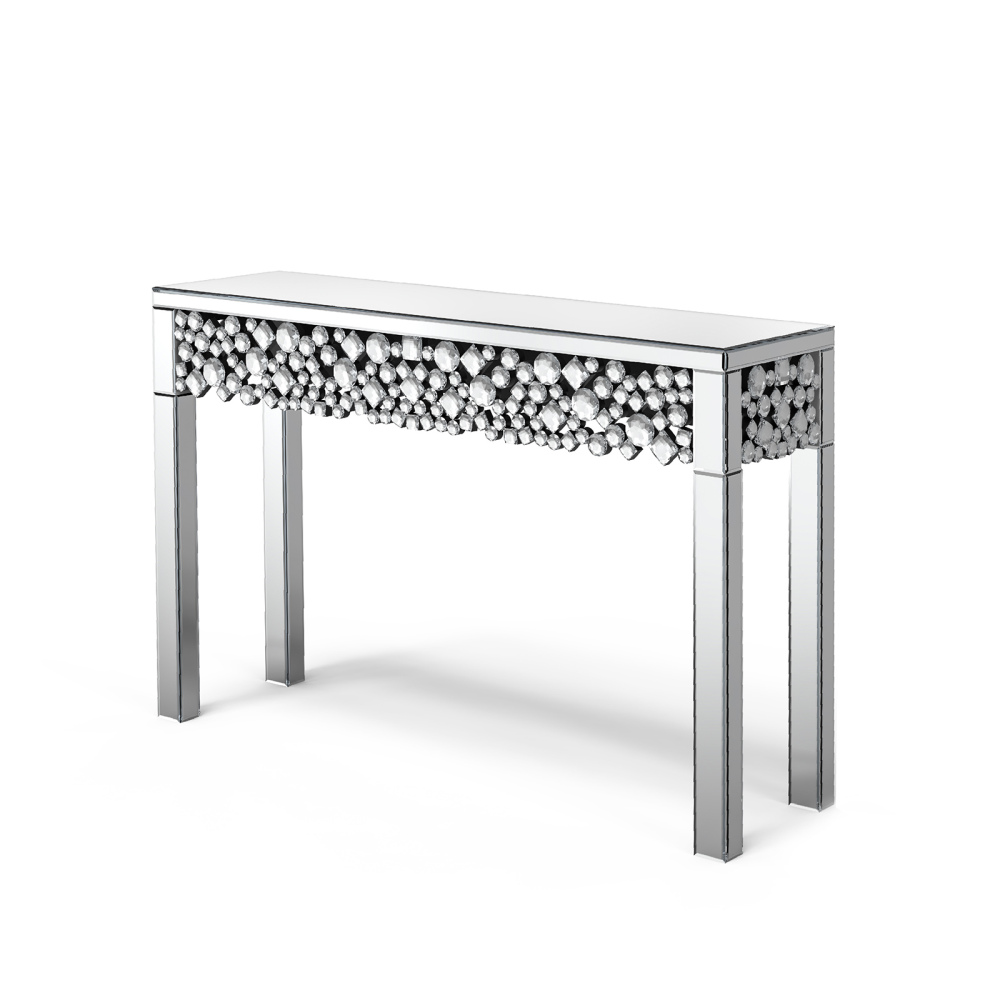 Glam Mirrored Entryway Table Console Table with Crystal Frame