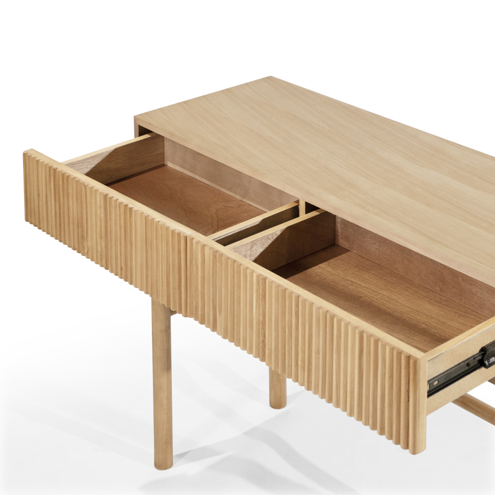 41.7" Console Table for Entryway, Sofa Table with 2 Drawers, Solid Wood Legs, White Oak Finish Hallway Table