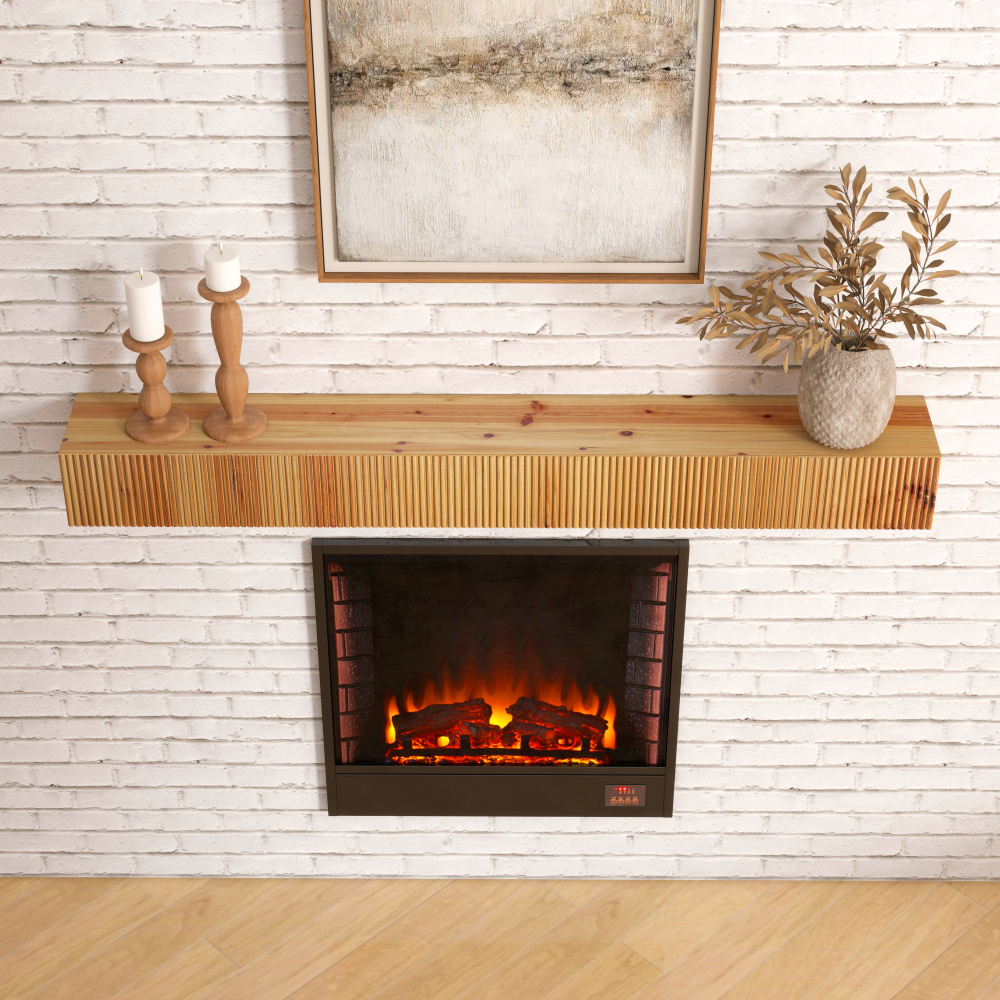 Fireplace Mantel, 60" Wood Fluted Floating Mantel Shelf for Over Fireplace or Under TV