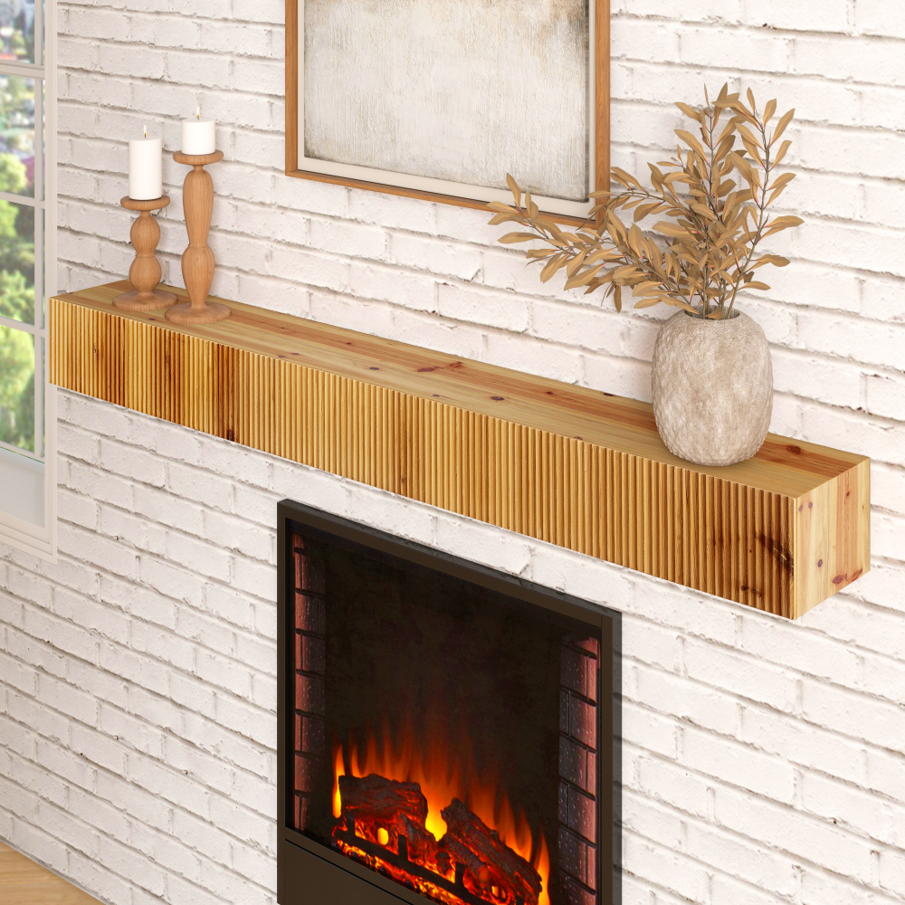 Fireplace Mantel, 60" Wood Fluted Floating Mantel Shelf for Over Fireplace or Under TV