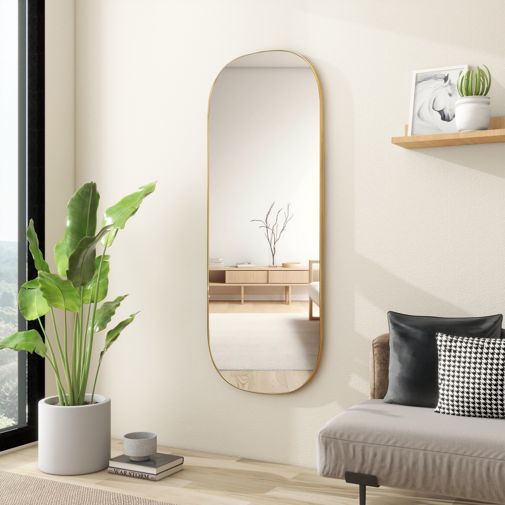 Wall Mirror Decorative Metal Gold Wall-Mounted Mirrors, 47"x18" Oval Tall Mirror for Wall