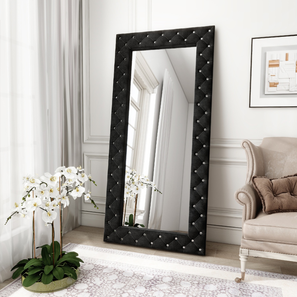 Black Crystal Tufted  Oversized Full Length Mirror