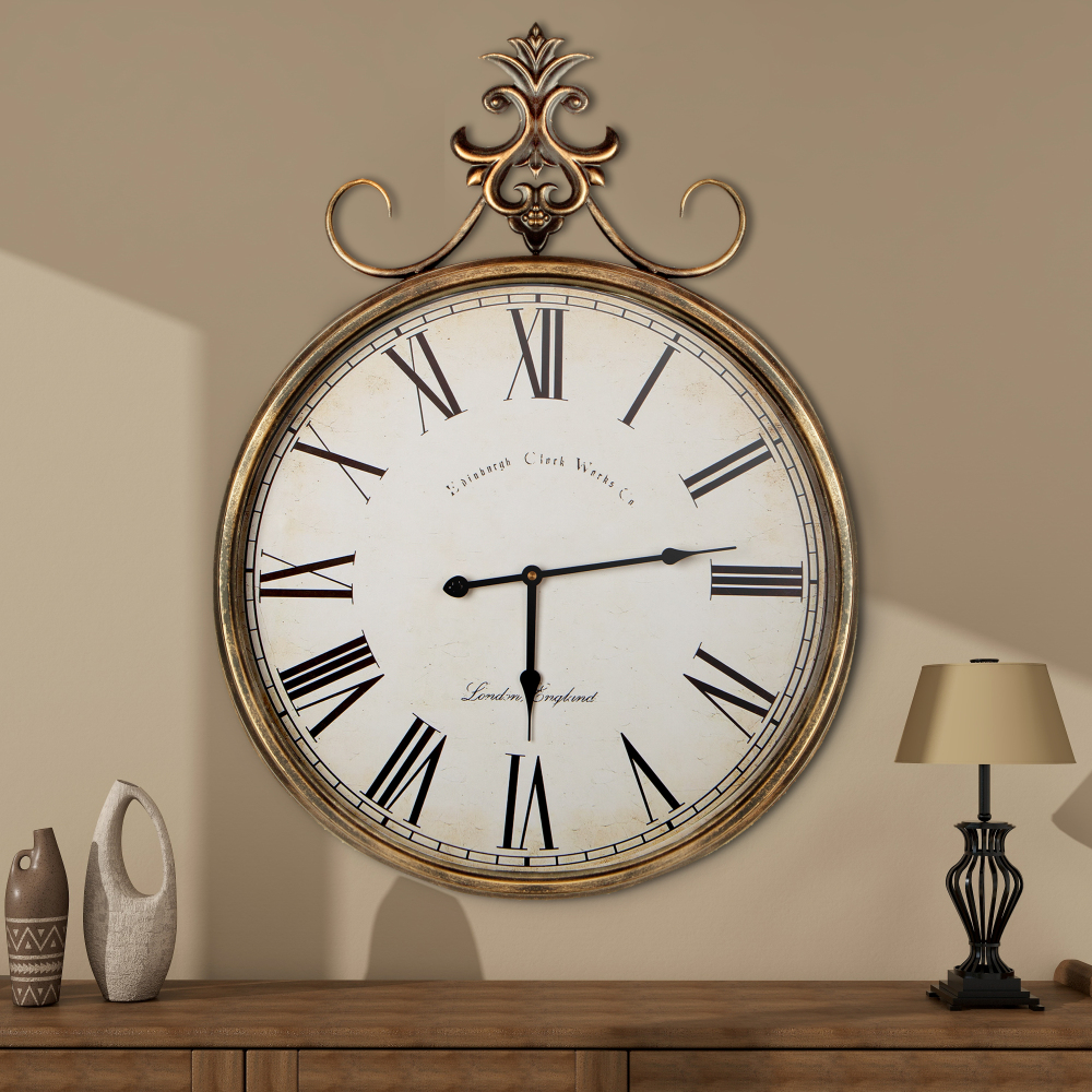 Gold Wall Clock 31" x 23.5", Large Clock Wall Decor, Vintage WallClock for Living Room