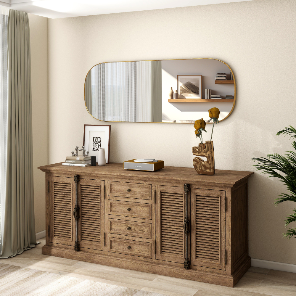 Wall Mirror Decorative Metal Gold Wall-Mounted Mirrors, 47"x18" Oval Tall Mirror for Wall