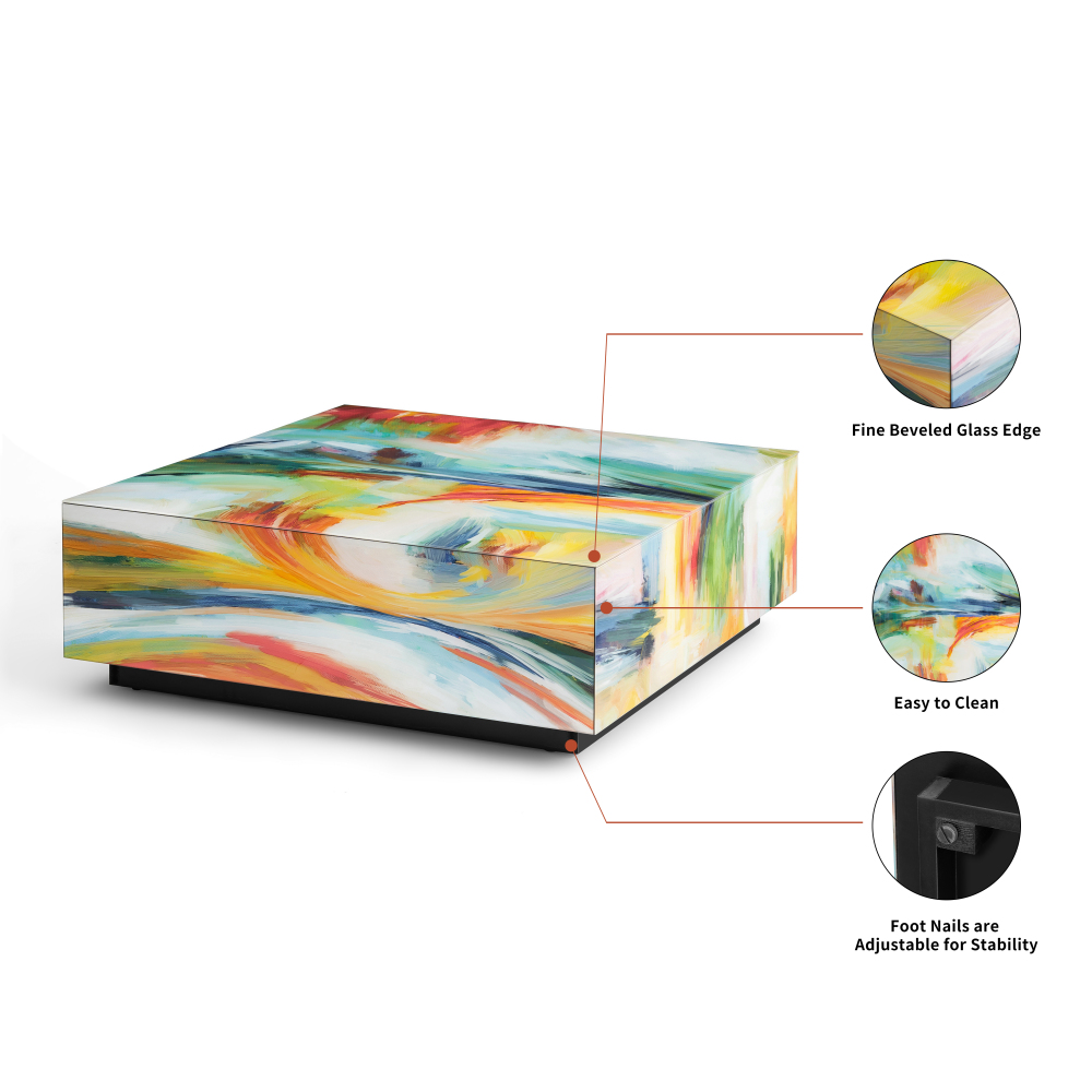 Square Modern Abstract Glass Coffee Table