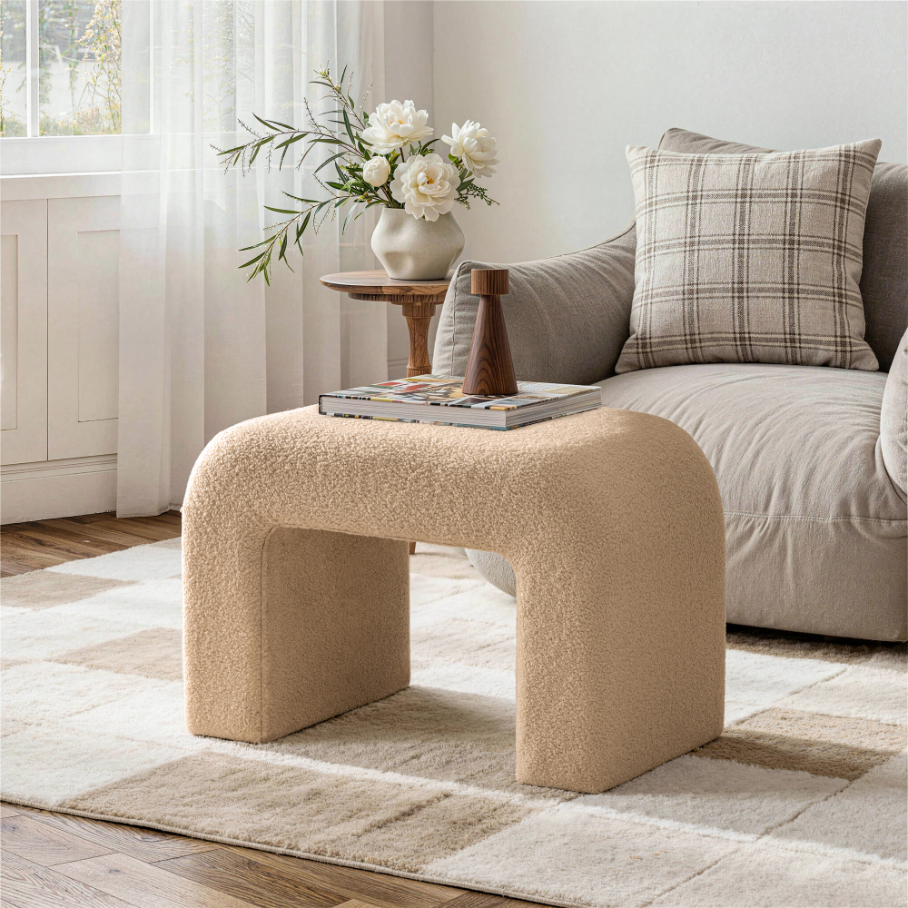 Red 25.6'' Upholstered Foot Stool Modern Pouf Ottoman