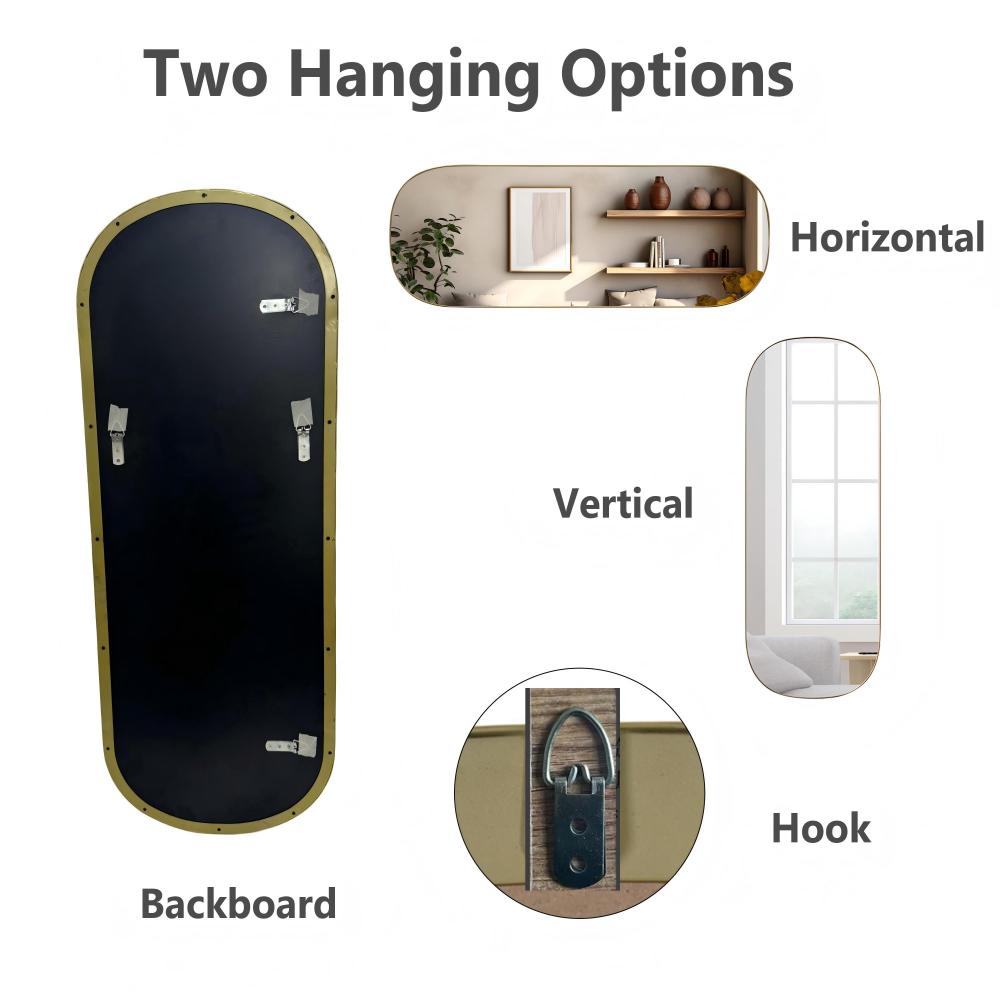 Wall Mirror Decorative Metal Gold Wall-Mounted Mirrors, 47"x18" Oval Tall Mirror for Wall