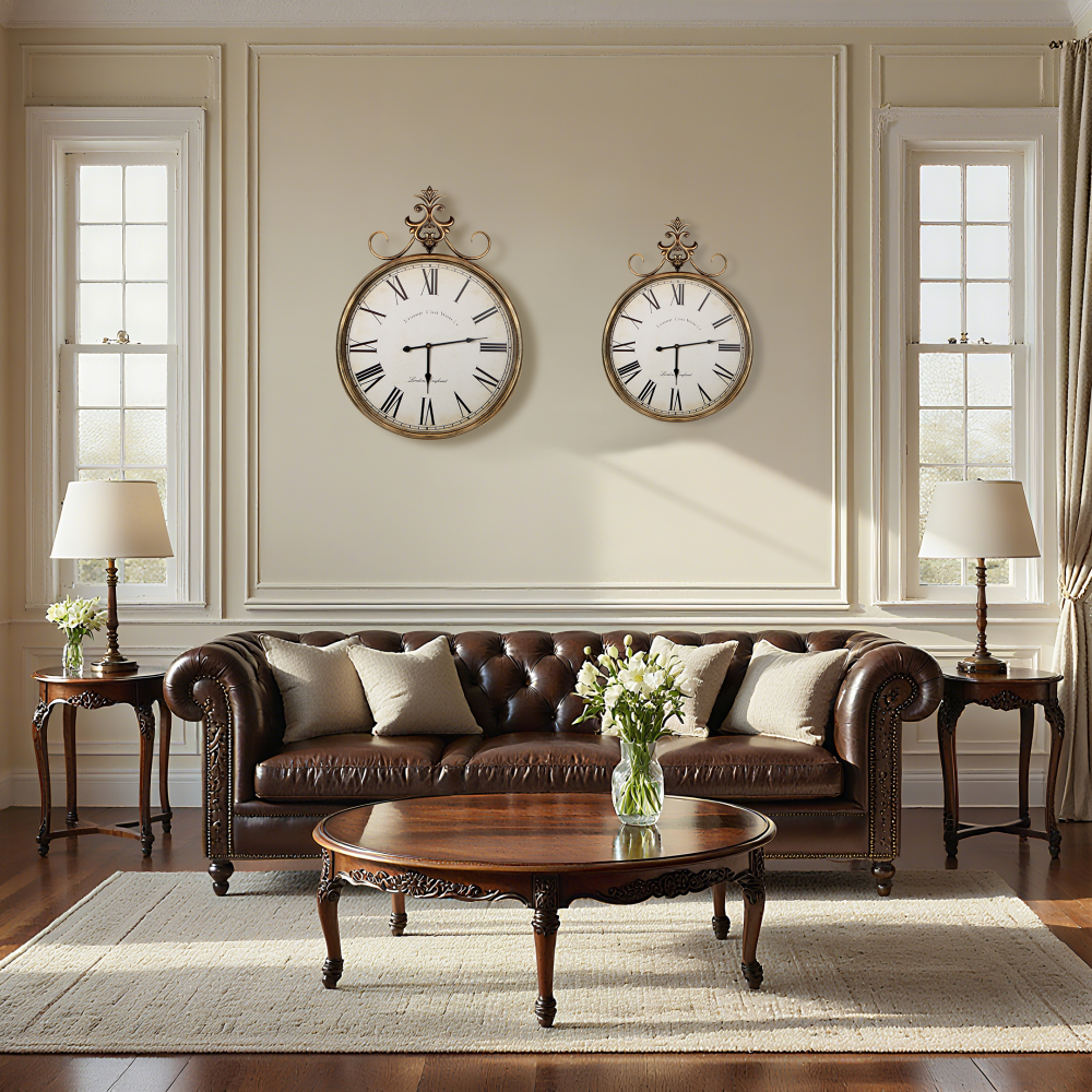 Gold Wall Clock 31" x 23.5", Large Clock Wall Decor, Vintage WallClock for Living Room