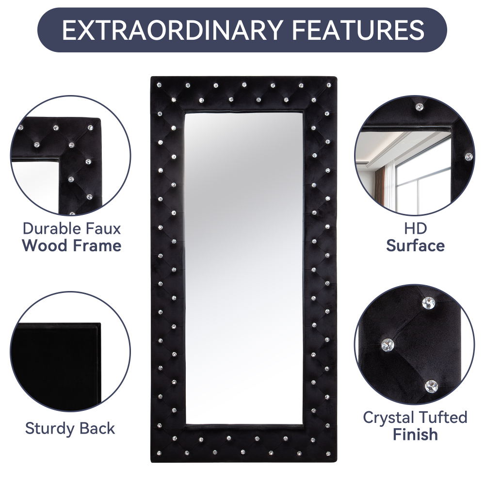 Black Crystal Tufted  Oversized Full Length Mirror