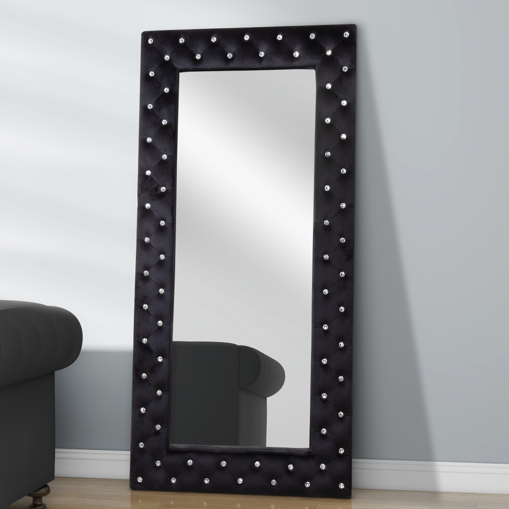 Black Crystal Tufted  Oversized Full Length Mirror