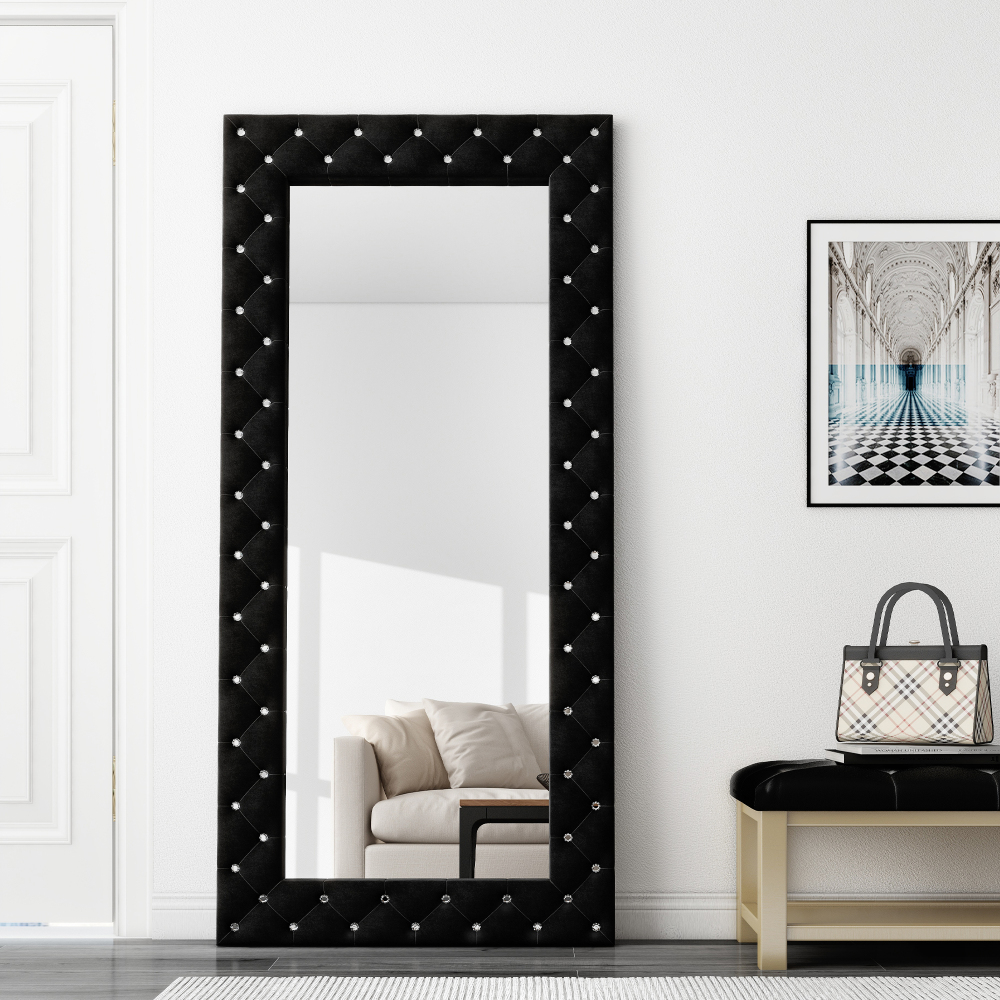 Black Crystal Tufted  Oversized Full Length Mirror