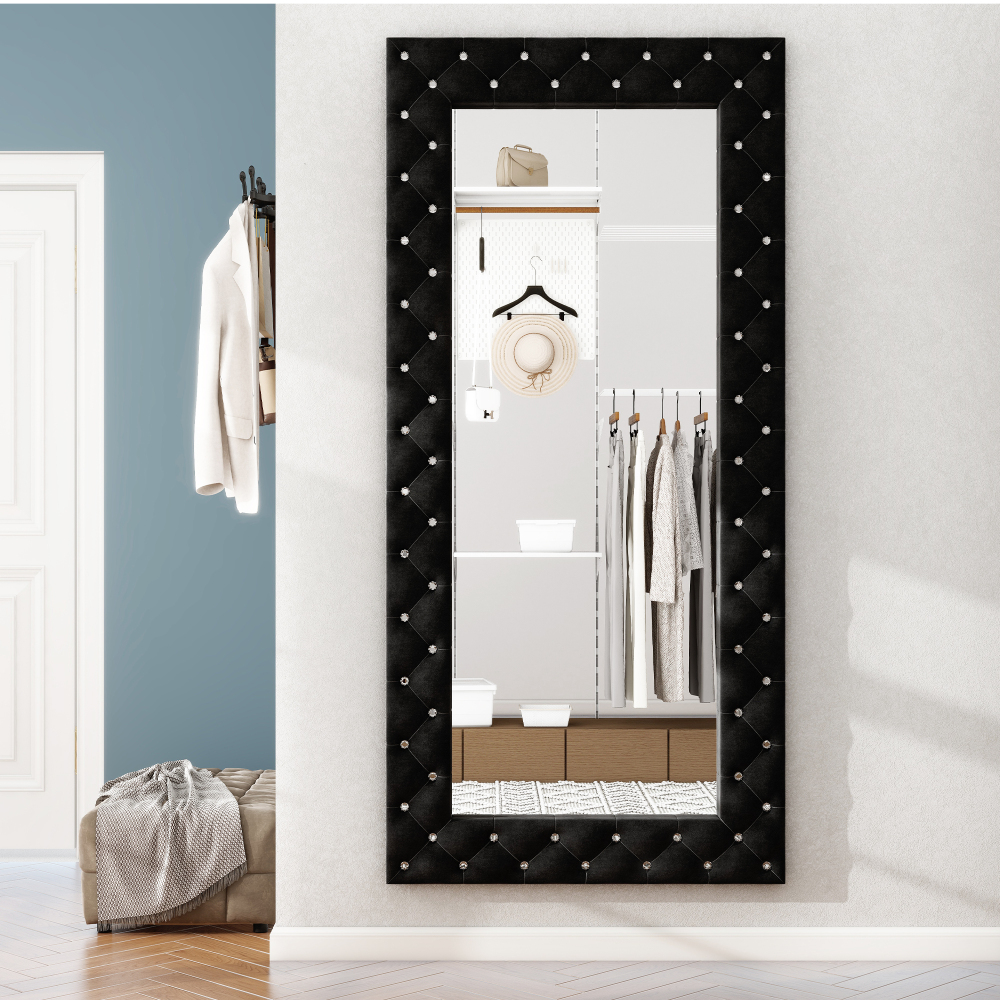 Black Crystal Tufted  Oversized Full Length Mirror