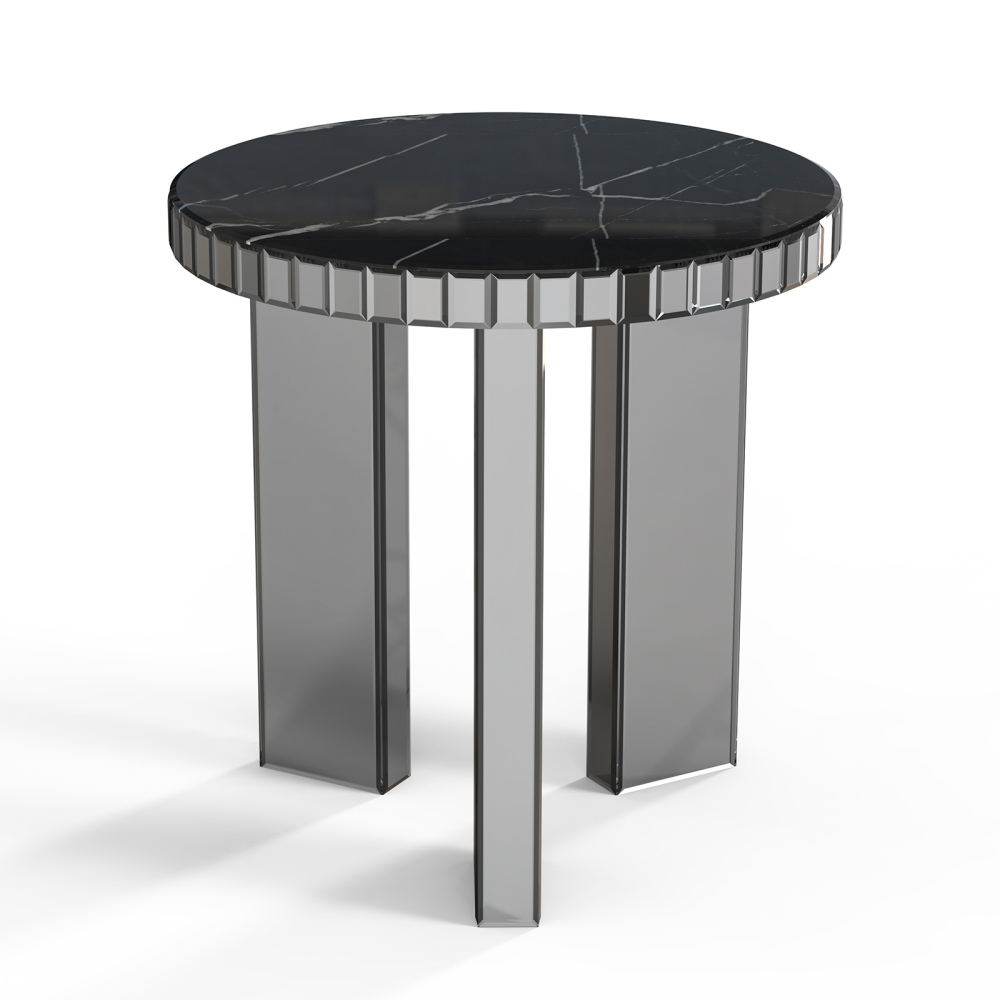 Marble 3 Leg Round End Table Side Table; Modern Black End Table