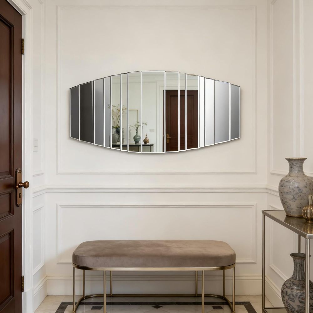 SHYFOY Modern Sunburst Framless Irregular Accent Wall Mirror - 43.3"×21.65"