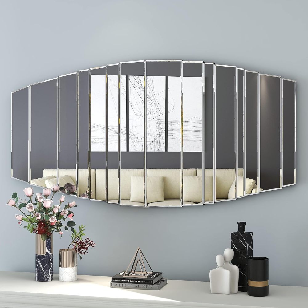 SHYFOY Modern Sunburst Framless Irregular Accent Wall Mirror - 43.3"×21.65"