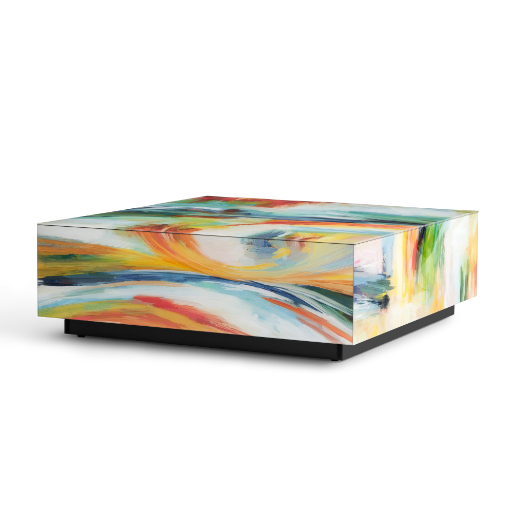 Square Modern Abstract Glass Coffee Table