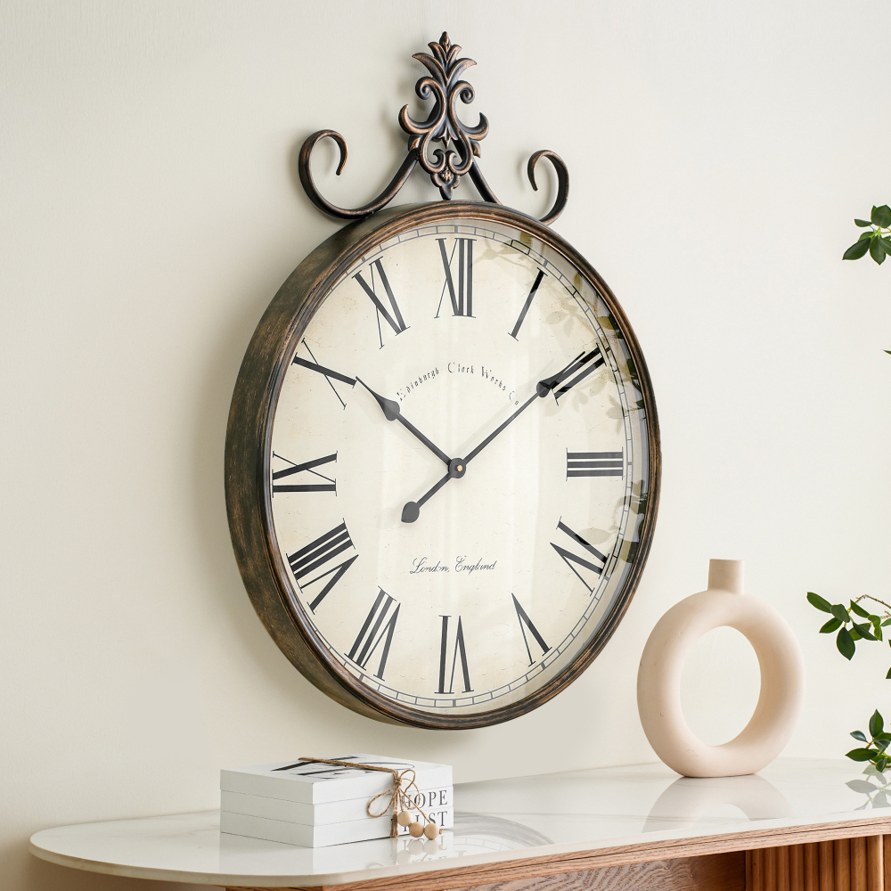 Gold Wall Clock 31" x 23.5", Large Clock Wall Decor, Vintage WallClock for Living Room