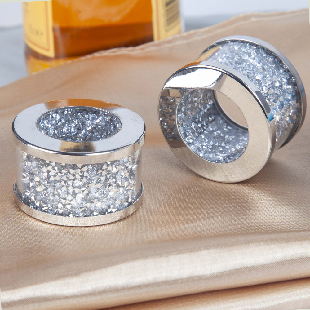 Napkin Rings Silver Set of 12, Bling Cloth Holder Napkin Ring Full of Crushed Diamond for Dinner Party,Wedding