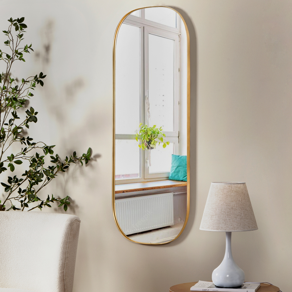 Wall Mirror Decorative Metal Gold Wall-Mounted Mirrors, 47"x18" Oval Tall Mirror for Wall