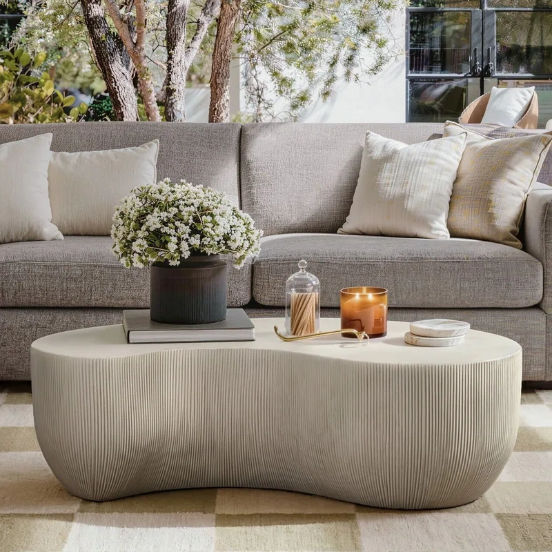 48.4" Fluted Magnesium Oxide Modern Sculptural Coffee Table