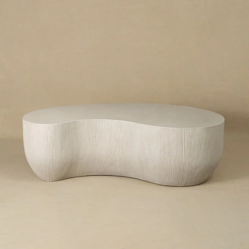 48.4" Fluted Magnesium Oxide Modern Sculptural Coffee Table