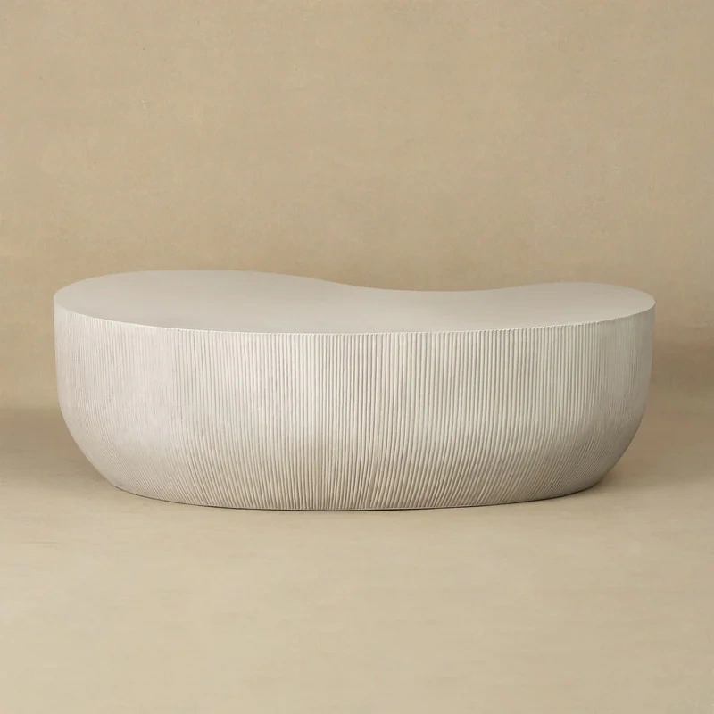 48.4" Fluted Magnesium Oxide Modern Sculptural Coffee Table