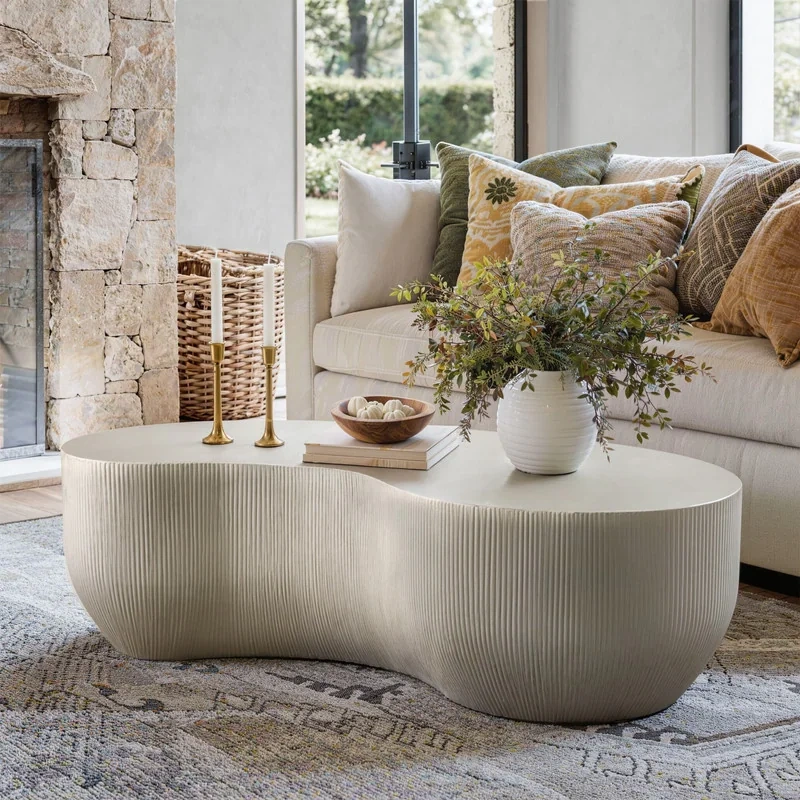 48.4" Fluted Magnesium Oxide Modern Sculptural Coffee Table