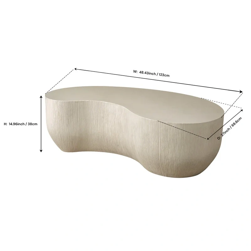 48.4" Fluted Magnesium Oxide Modern Sculptural Coffee Table