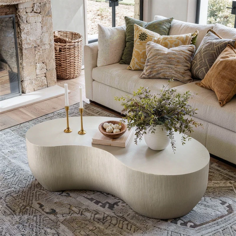 48.4" Fluted Magnesium Oxide Modern Sculptural Coffee Table