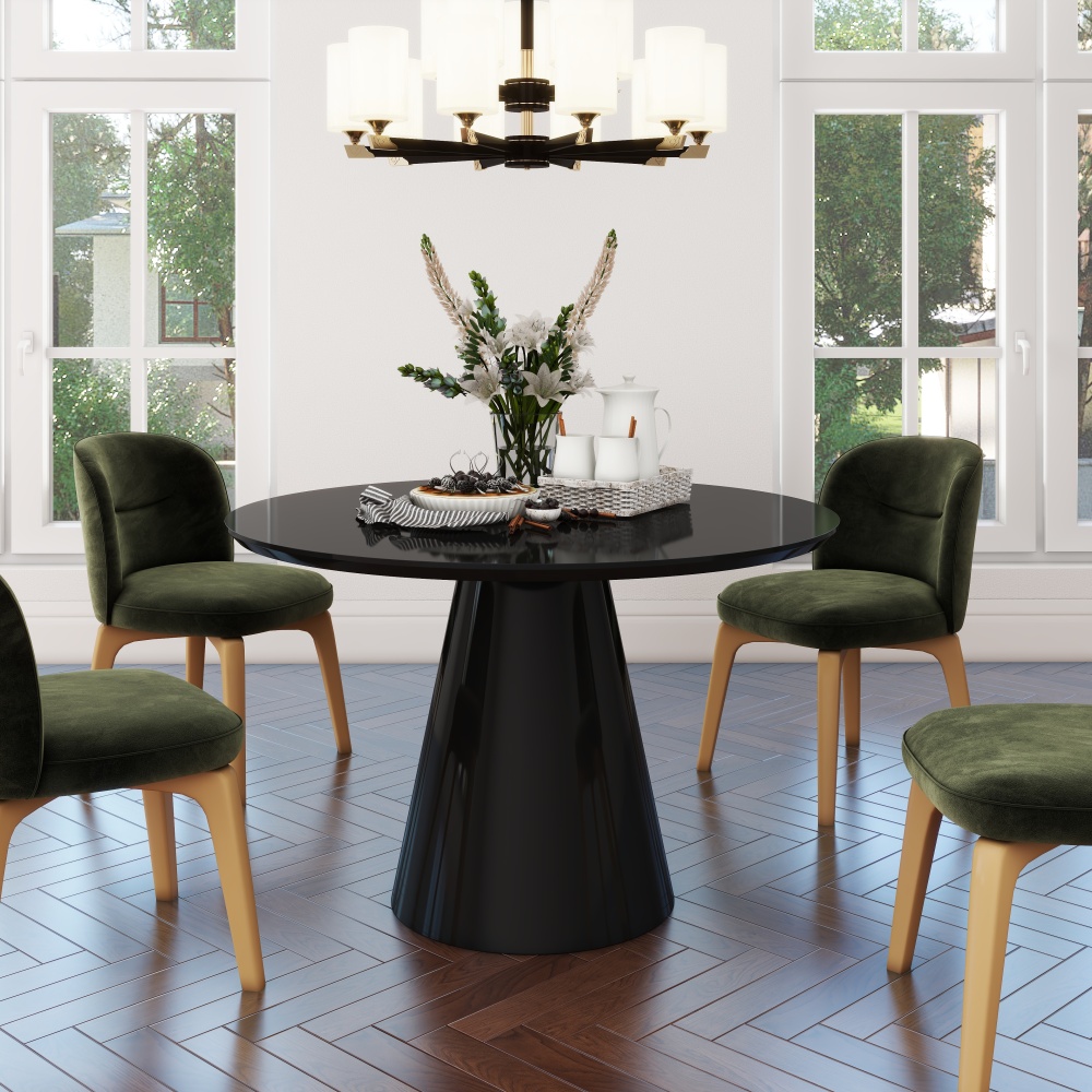 Black/White Modern High Glossy Round Dining Table