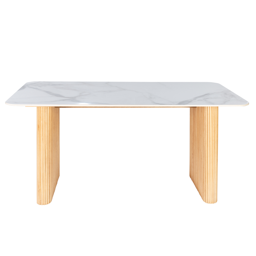 Marble Top Dining Table with Pedestal Grain Wood Base
