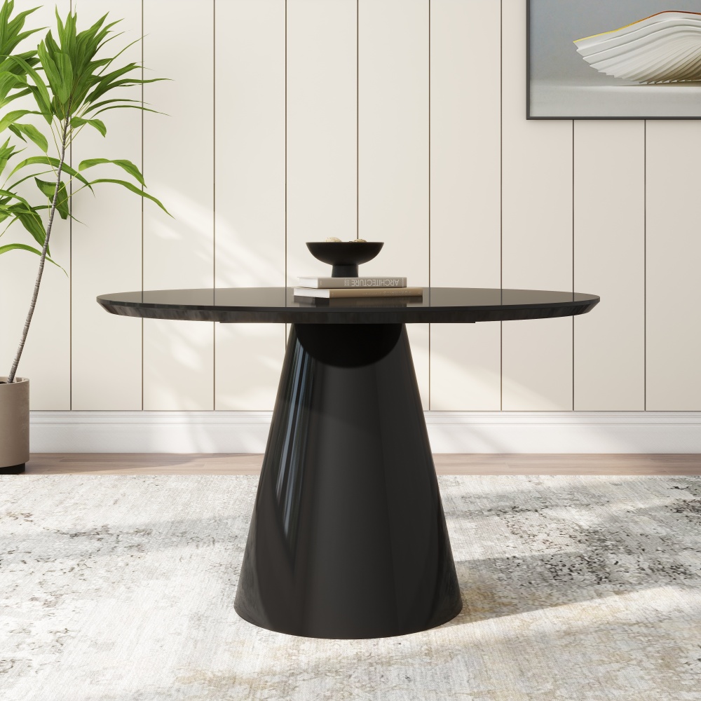 Black/White Modern High Glossy Round Dining Table