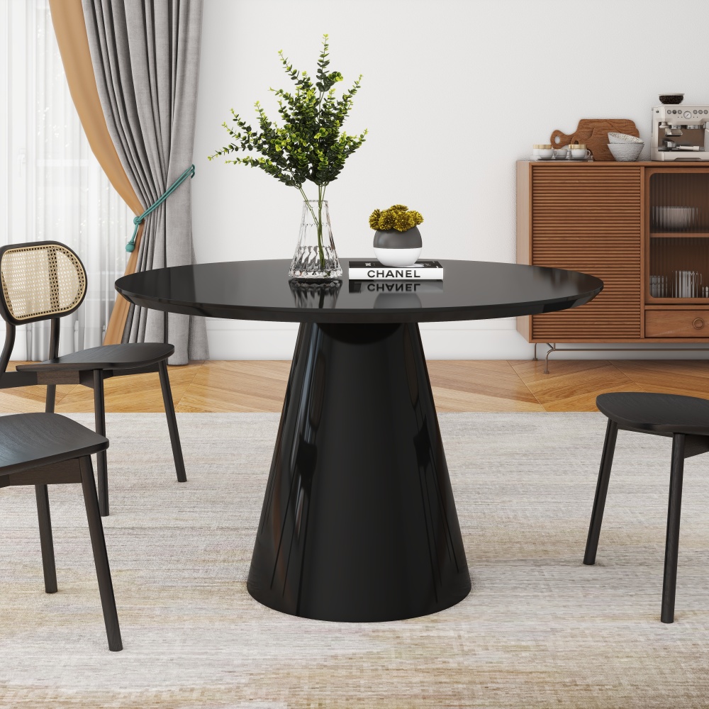 Black/White Modern High Glossy Round Dining Table