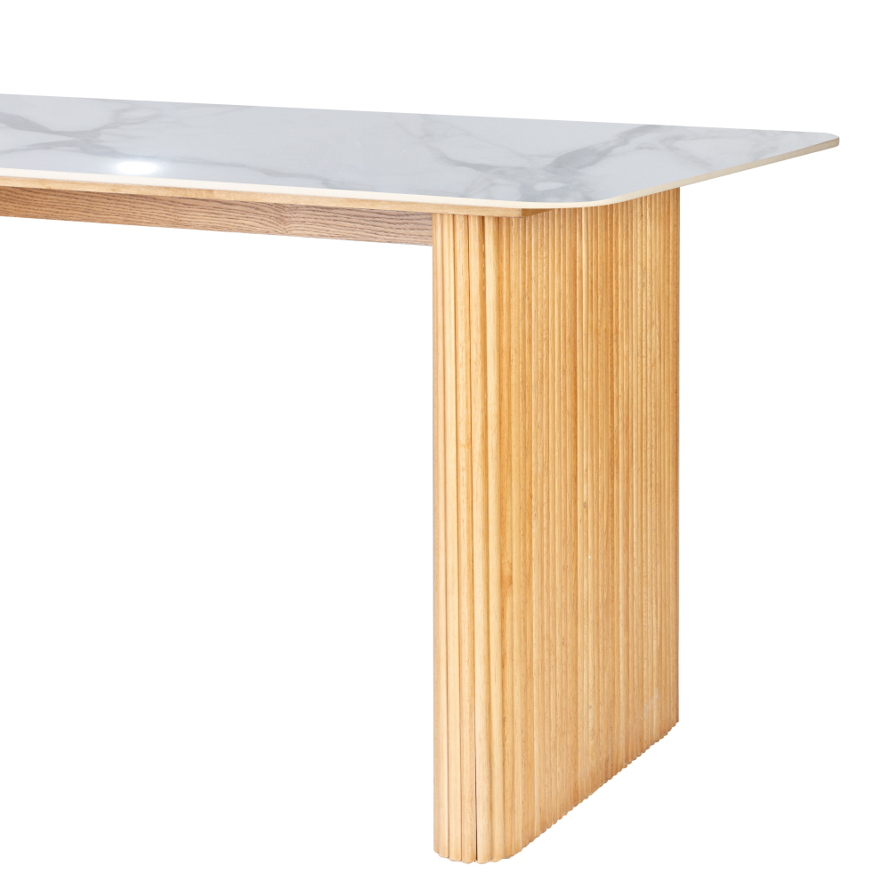 Marble Top Dining Table with Pedestal Grain Wood Base