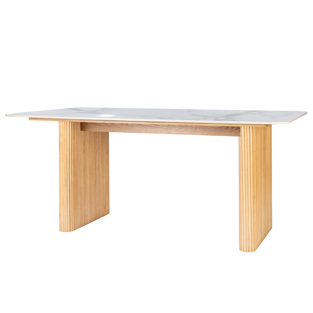 Marble Top Dining Table with Pedestal Grain Wood Base