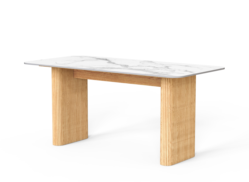 Marble Top Dining Table with Pedestal Grain Wood Base