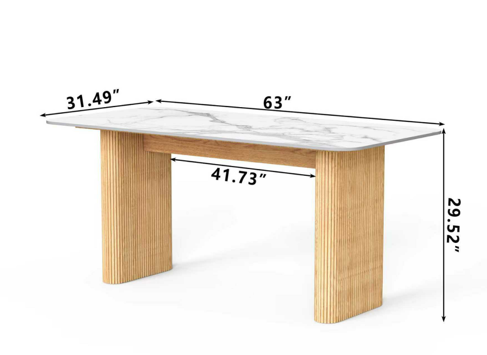 Marble Top Dining Table with Pedestal Grain Wood Base