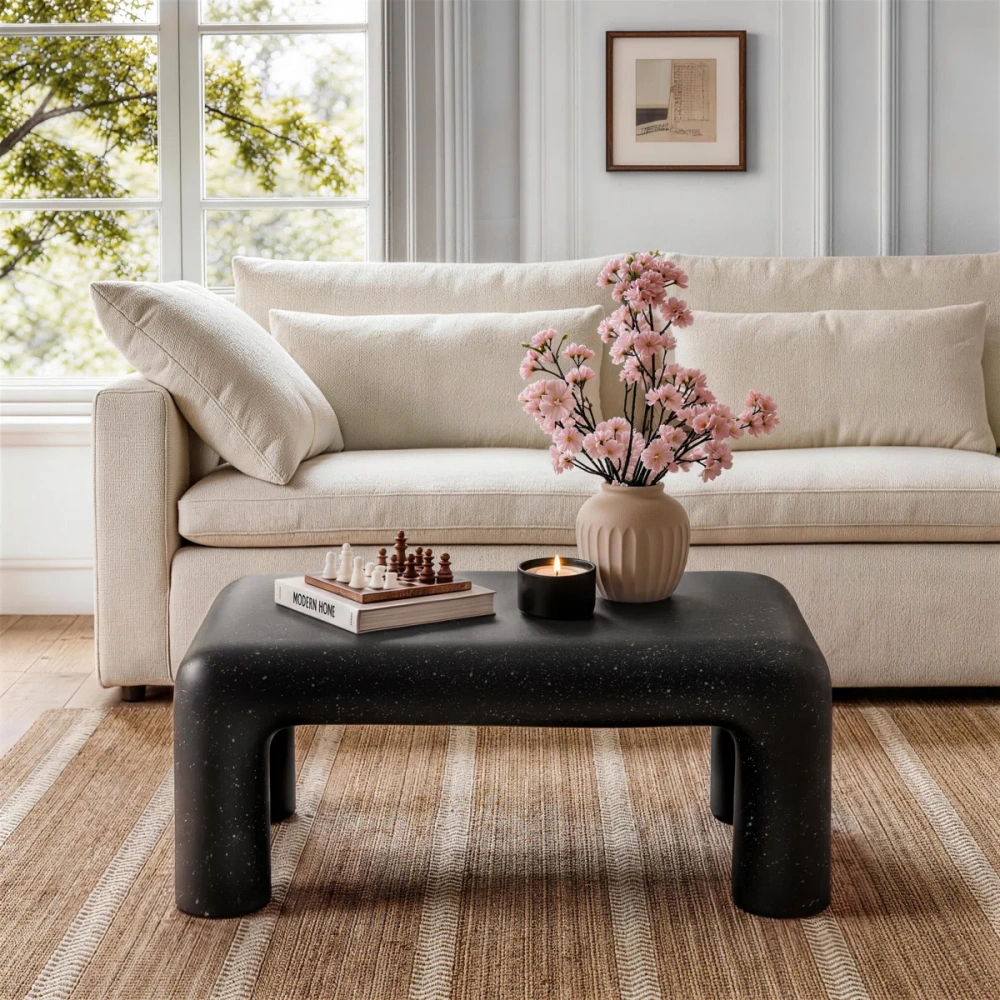 12" Low Profile Organic Sculptural Coffee Table, Modern Accent Table for Indoor & Outdoor Living Spaces