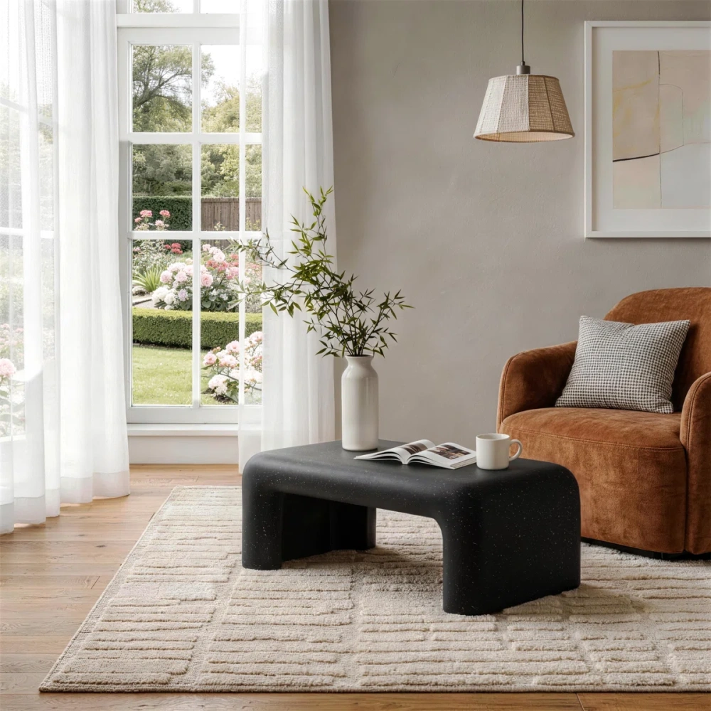 12" Low Profile Organic Sculptural Coffee Table, Modern Accent Table for Indoor & Outdoor Living Spaces