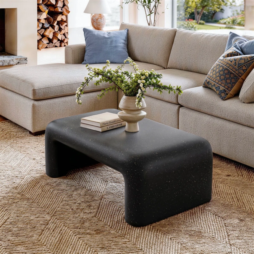 12" Low Profile Organic Sculptural Coffee Table, Modern Accent Table for Indoor & Outdoor Living Spaces