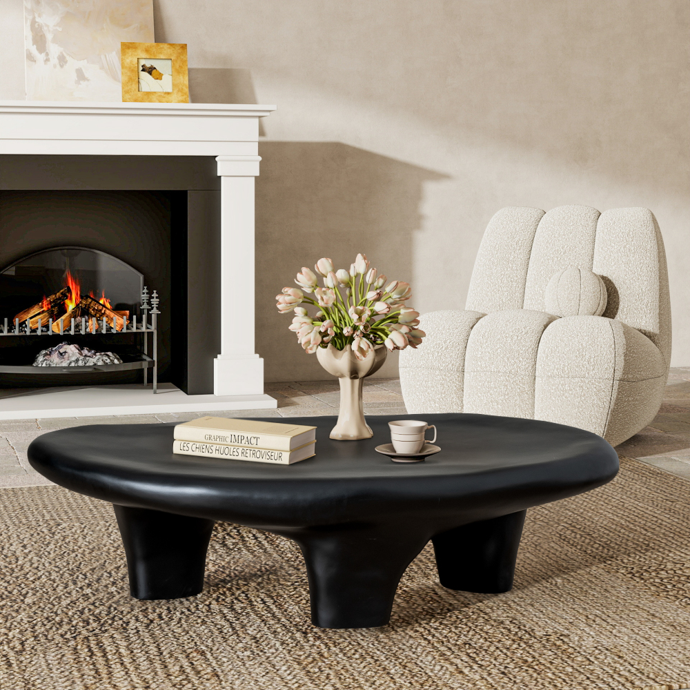 Black 47" Iregular Cloud Shaped Fiberglass Low Profile Coffee Table