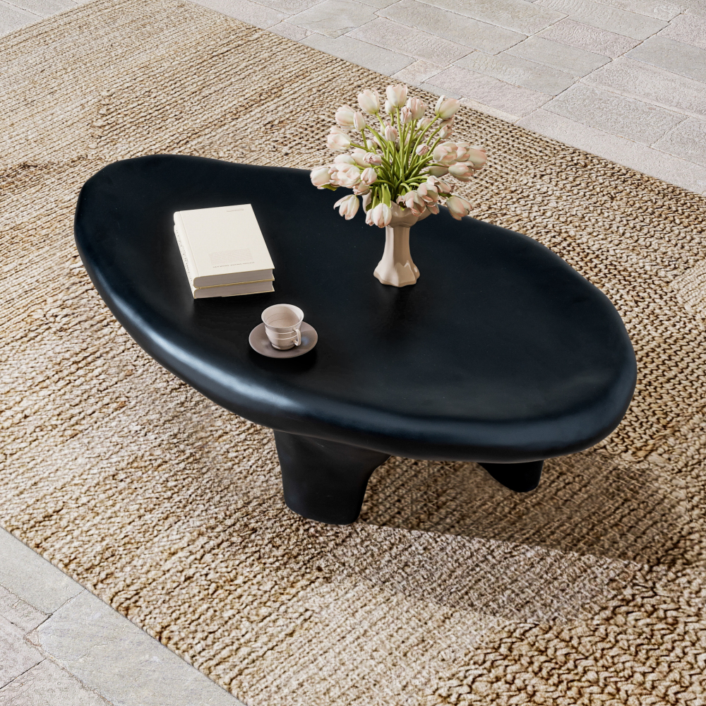 Black 47" Iregular Cloud Shaped Fiberglass Low Profile Coffee Table