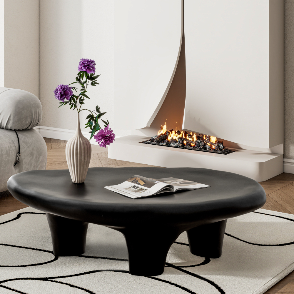 Black 47" Iregular Cloud Shaped Fiberglass Low Profile Coffee Table
