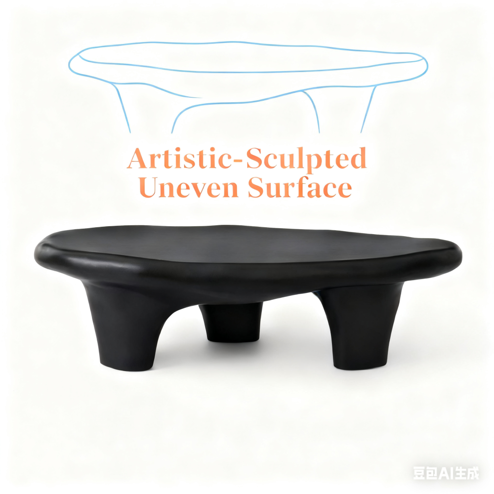 Black 47" Iregular Cloud Shaped Fiberglass Low Profile Coffee Table