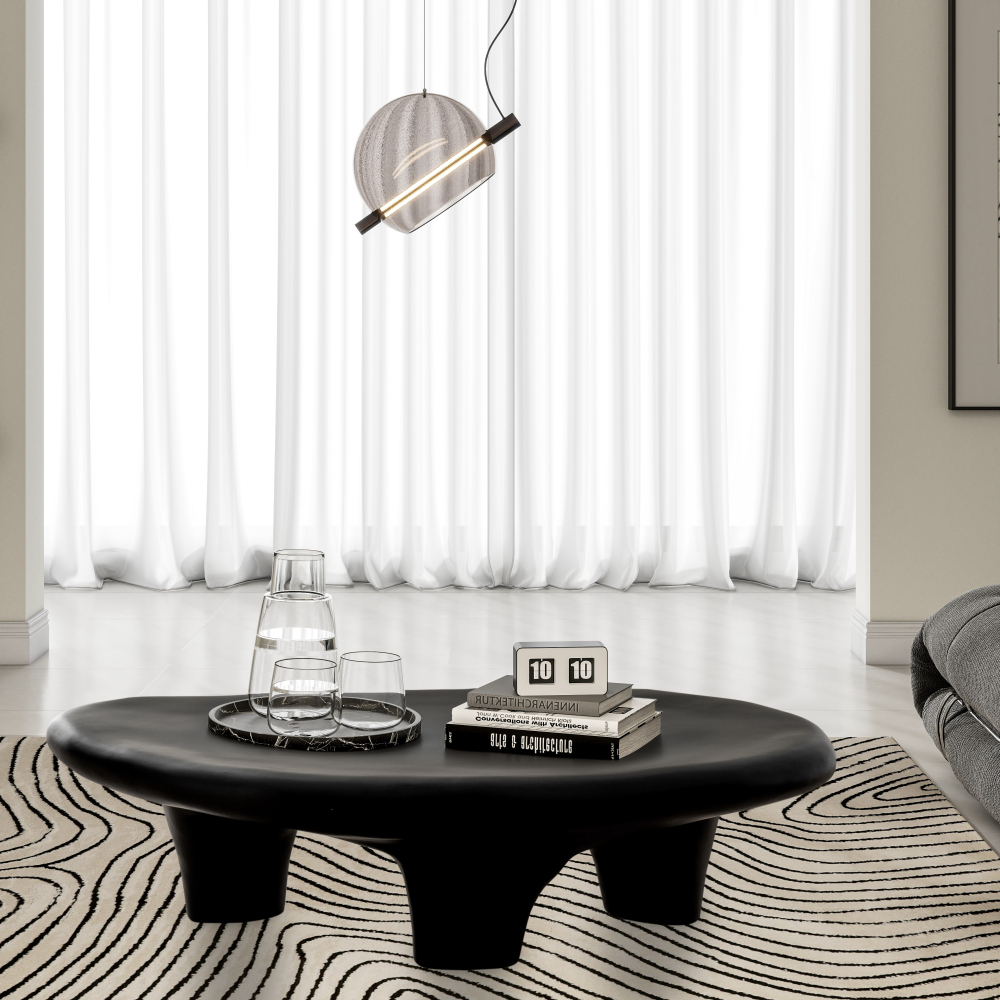 Black 47" Iregular Cloud Shaped Fiberglass Low Profile Coffee Table