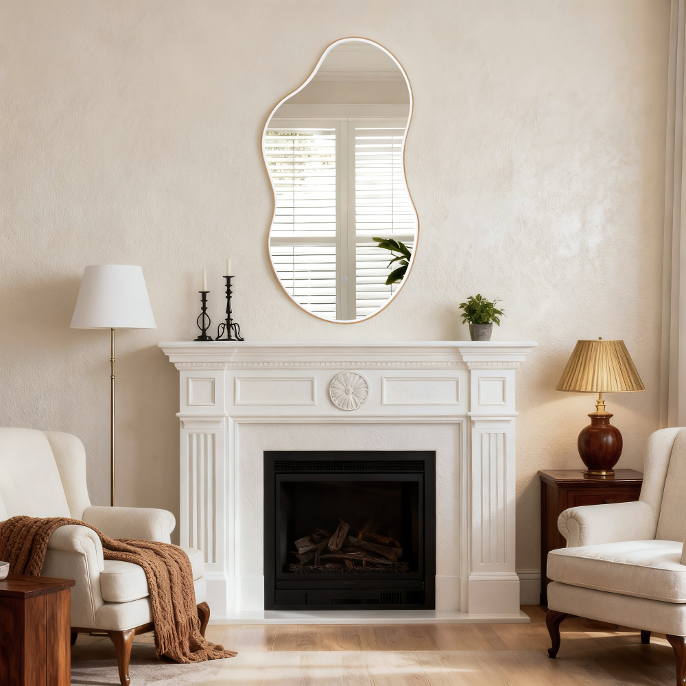 LED-Accented Asymmetrical Metal Wall Mirror