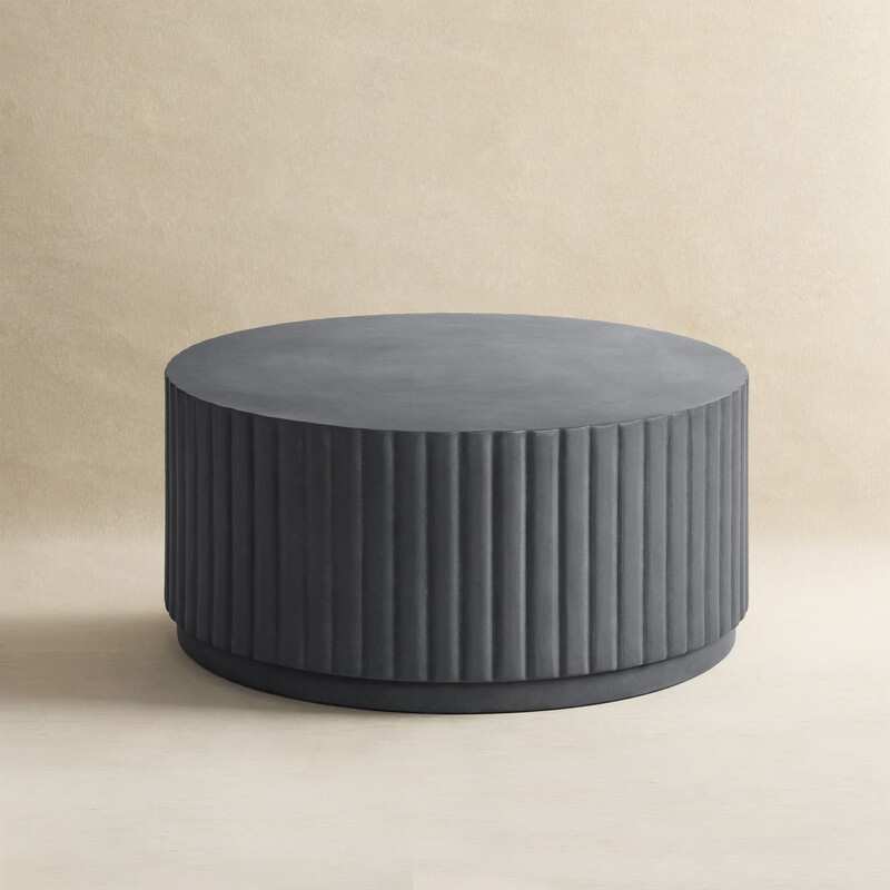 Black Modern Ribbed Round Concrete Coffee Table