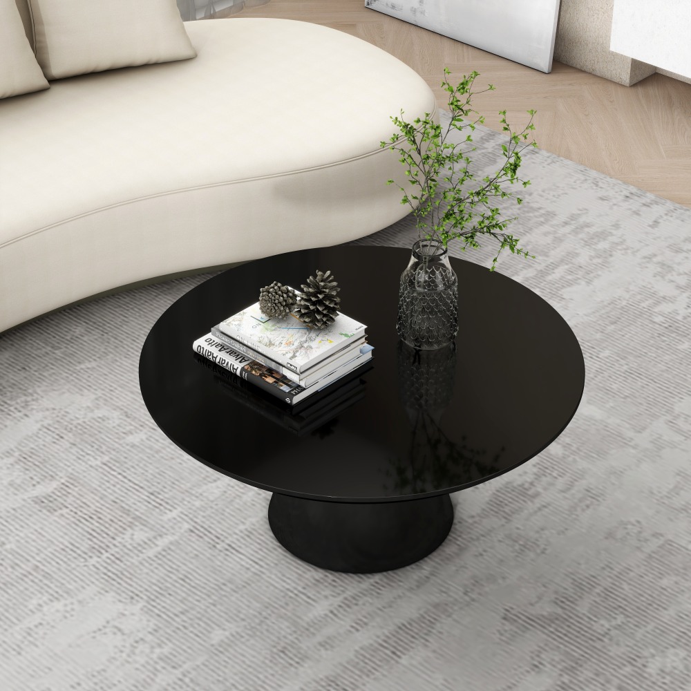 Modern Round Coffee Table with Cone-Shaped Base