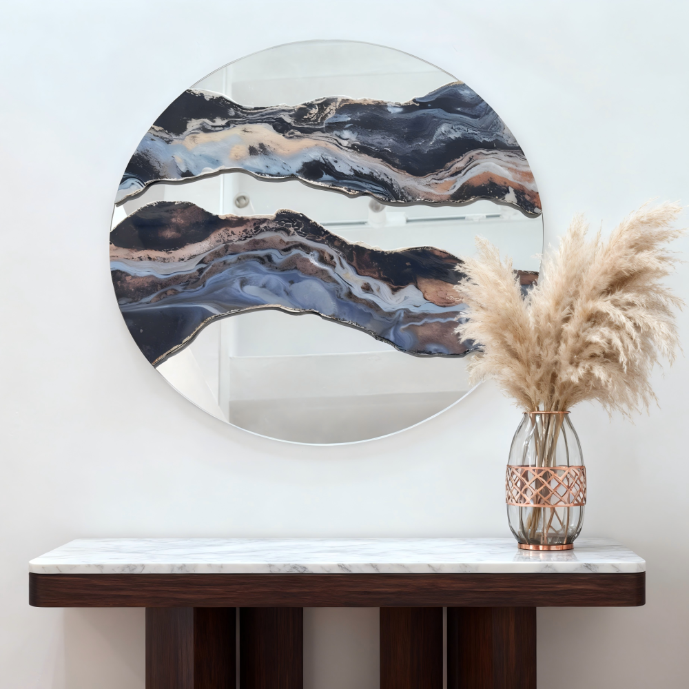 23.6" Artistic Marble Patterned Round Wall Mirror