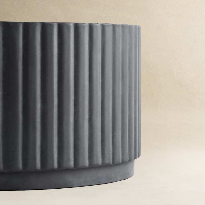 Black Modern Ribbed Round Concrete Coffee Table